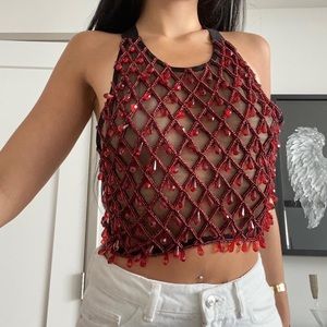 DylanLex Red Diana Ross Top With Adjustable Ties